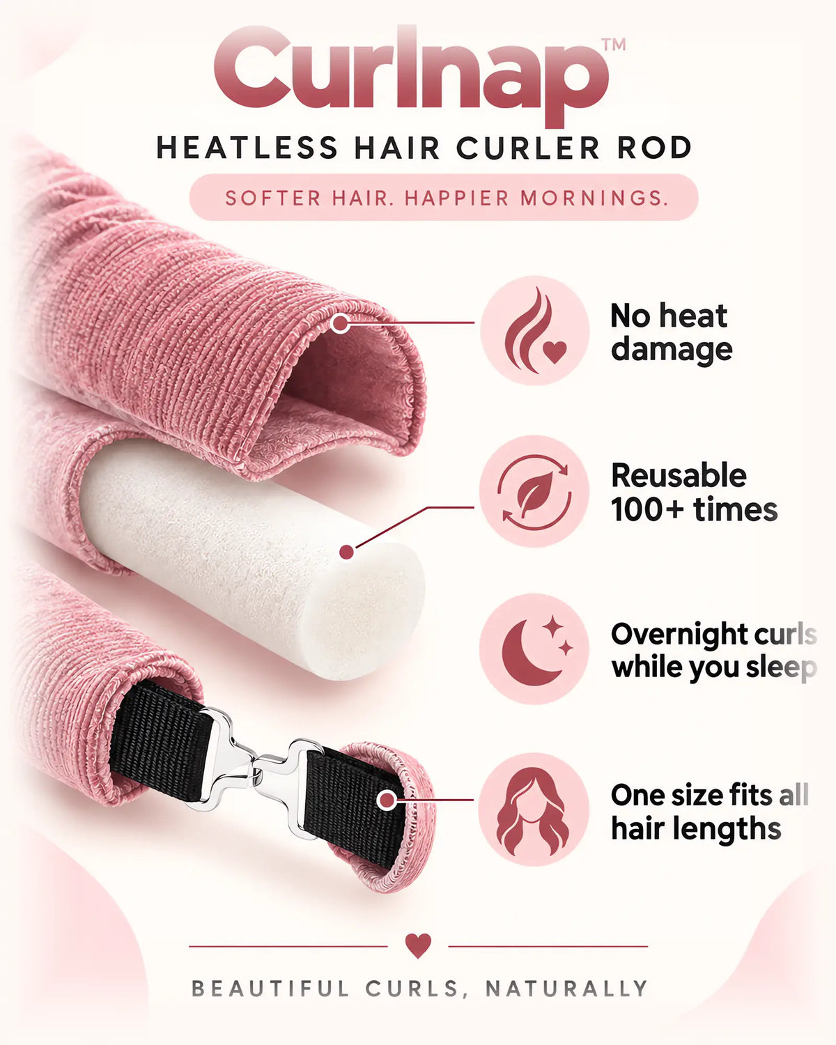 Curlnap Heatless Hair Curlers — 3-Piece Rod Set